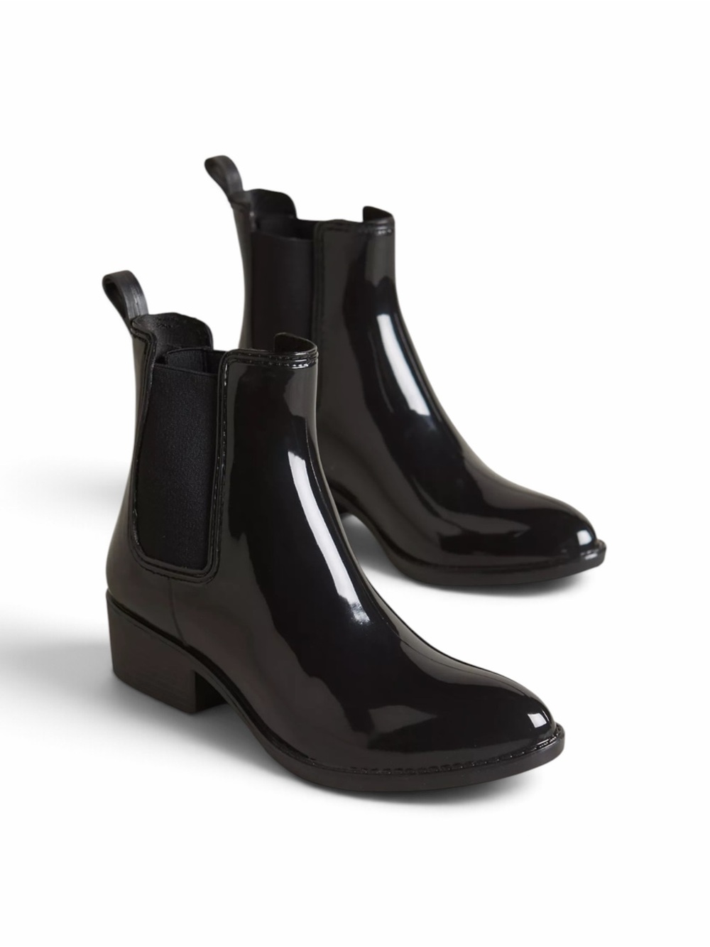 Jeffrey Campbell – Stormy Chelsea Rain Boots – Glossy Pointed Toe Black - Sz. 10